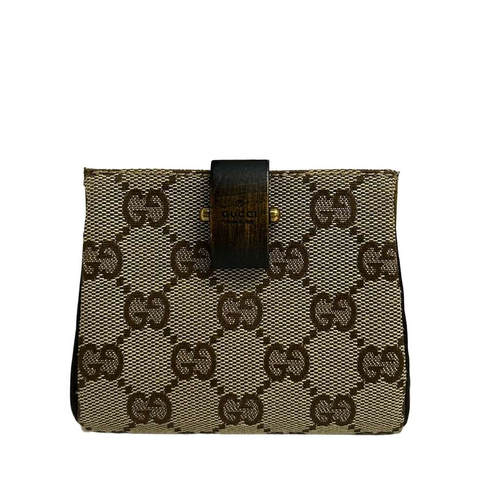 Gucci GG Coin Case Beige Dark Brown Jacquard Wood